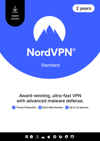 NordVPN Standard - 2 Year - 10 Devices (PC/MAC/Mobile) VPN & Cybersecurity Software Subscription Key GLOBAL