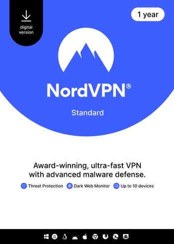 NordVPN Standard - 1 Year - 10 Devices (PC/MAC/Mobile) VPN & Cybersecurity Software Subscription Key GLOBAL