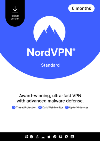 NordVPN Standard - 6 Month - 10 Devices (PC/MAC/Mobile) VPN & Cybersecurity Software Subscription Key GLOBAL